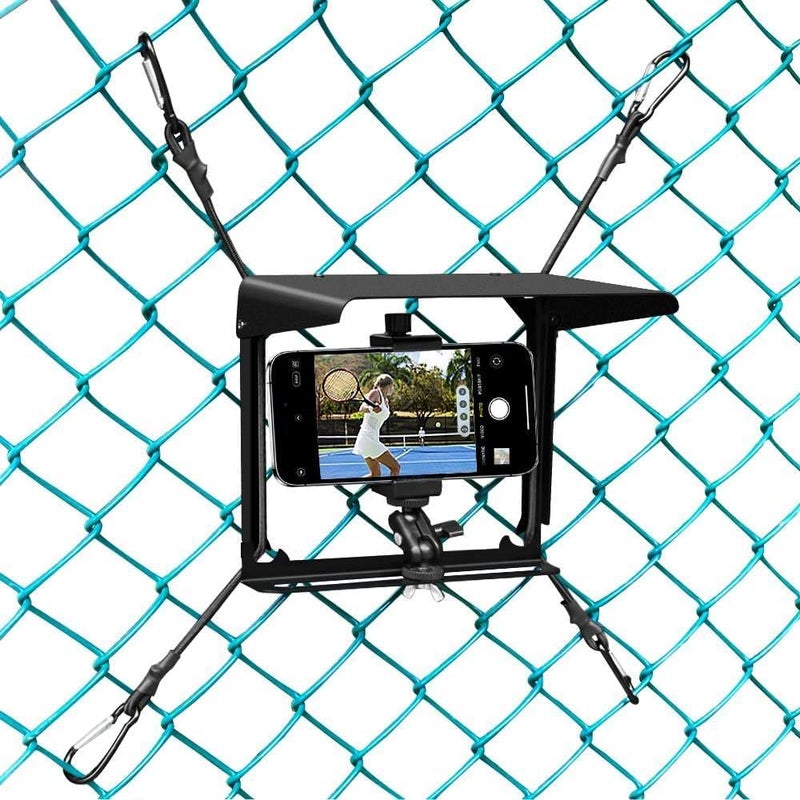 BUMOVE Cell Phone Fence Mount with Shade, Phones Holder Mounting Kit for iPhone, Mevo Start, GoPro and Other Action Cameras, for Recording Baseball, Hockey, Softball and Tennis Games (Black) - Image 1